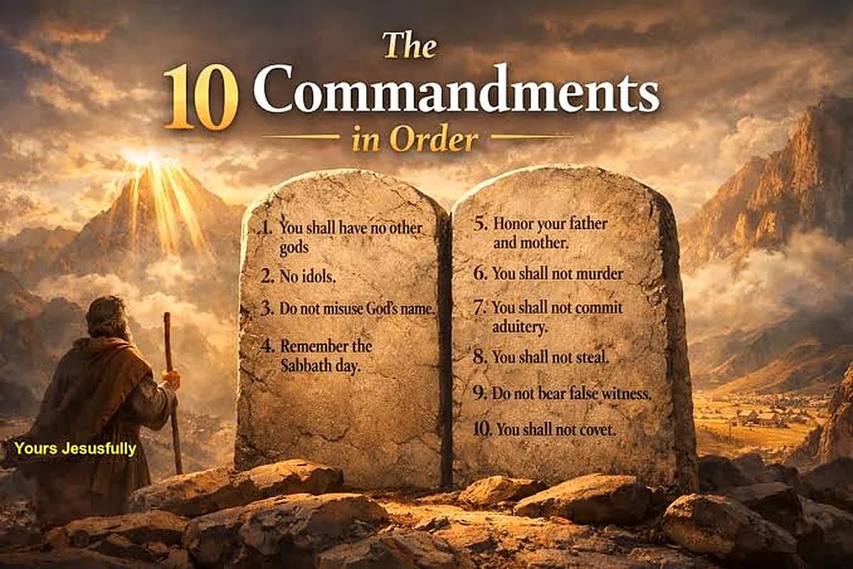 Stone tablets of the Ten Commandments in a biblical wilderness landscape