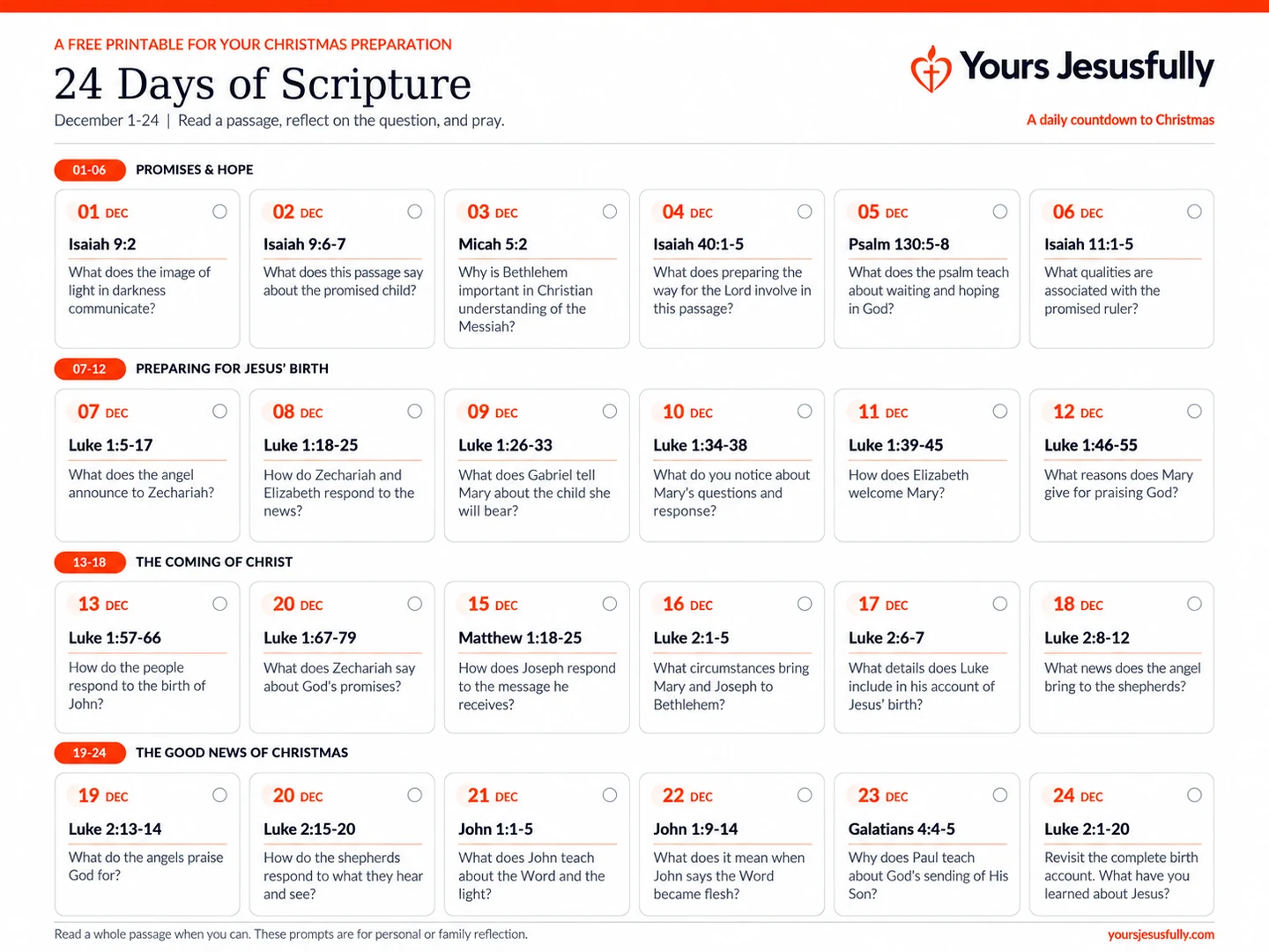 24 Days of Scripture Advent reading plan for December 1 through 24